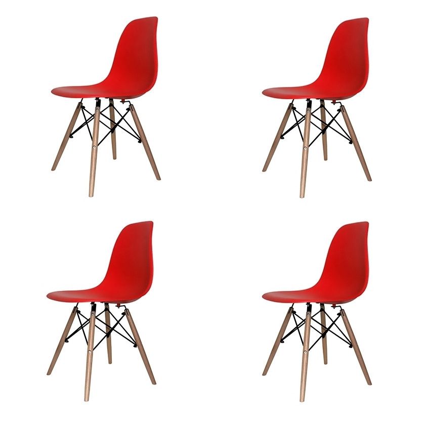 PACK DE 4 CHAISES TOWER WOOD ROUGES EXTRA QUALITY
