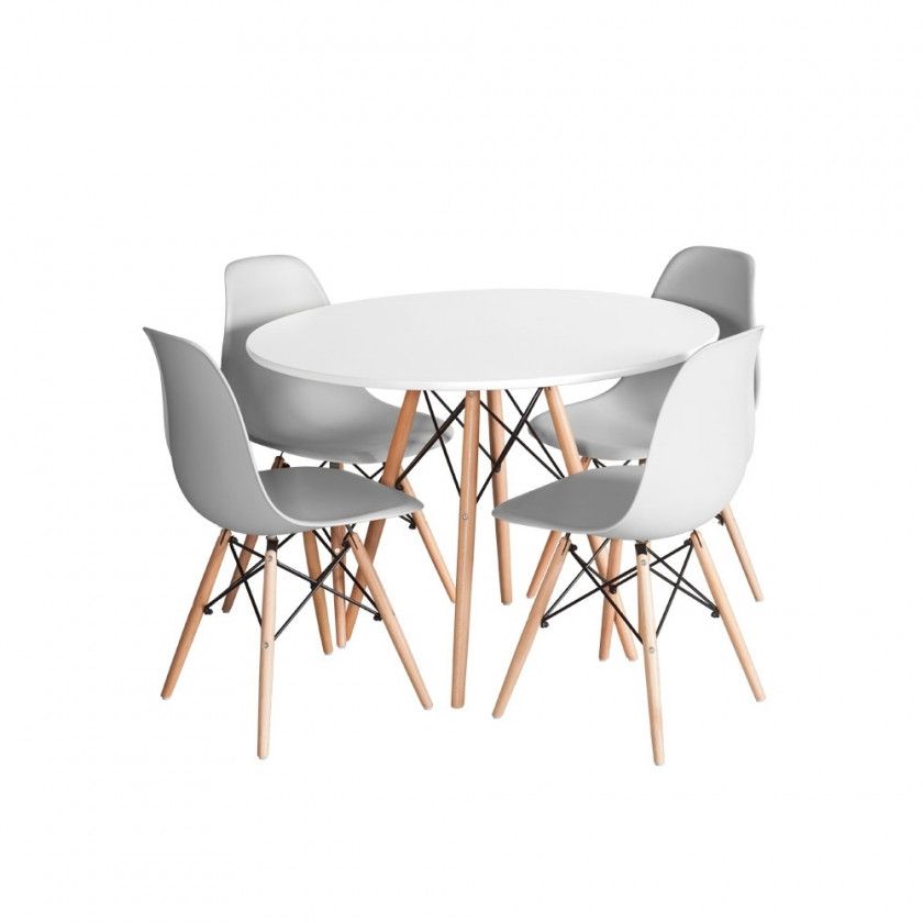 PACK TABLE TOWER WOOD BLANCHE Y 4 CHAISES TOWER WOOD GRIS
