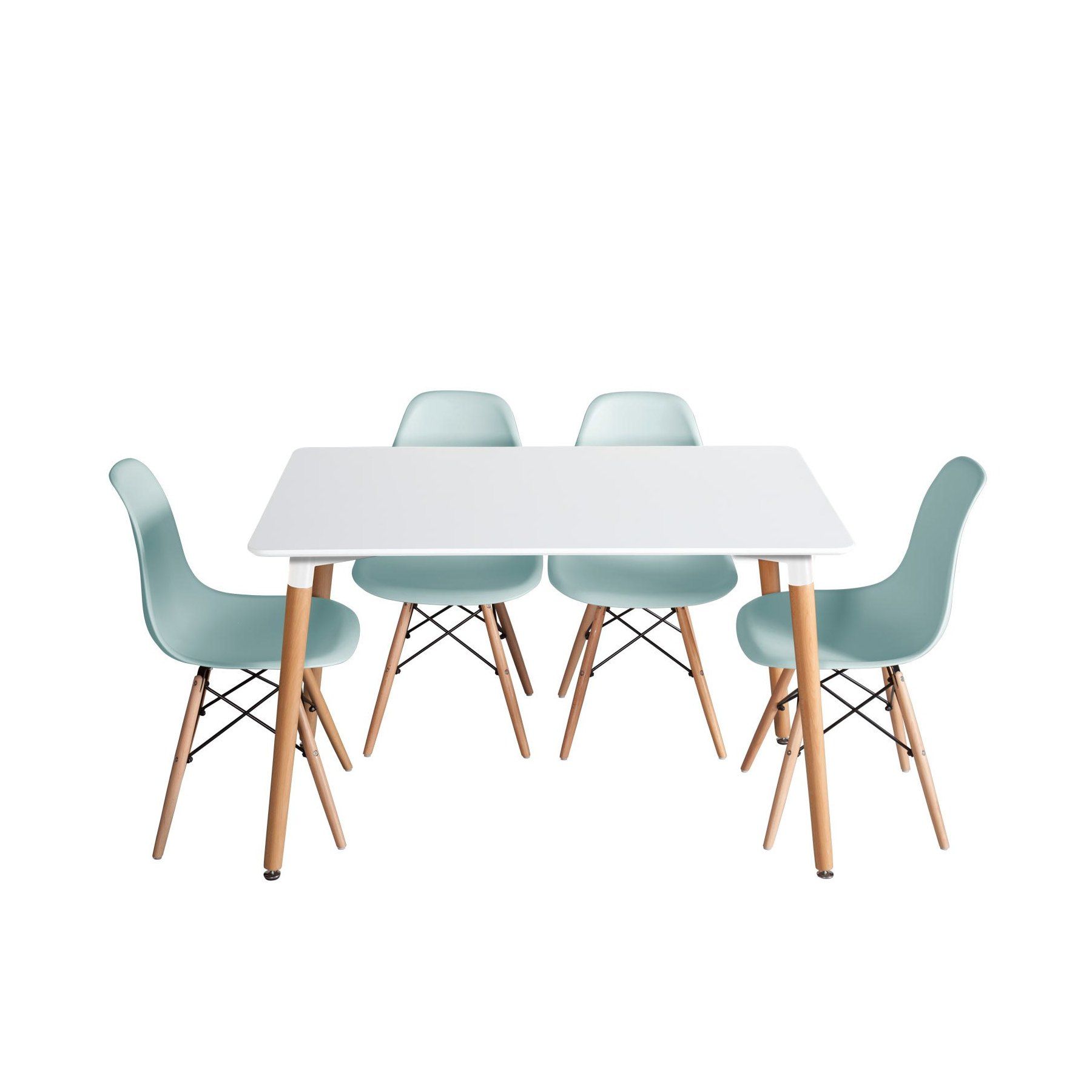 PACK TABLE BEECH BLANCH ET 4 CHAISES TOWER WOOD EAUMARINE