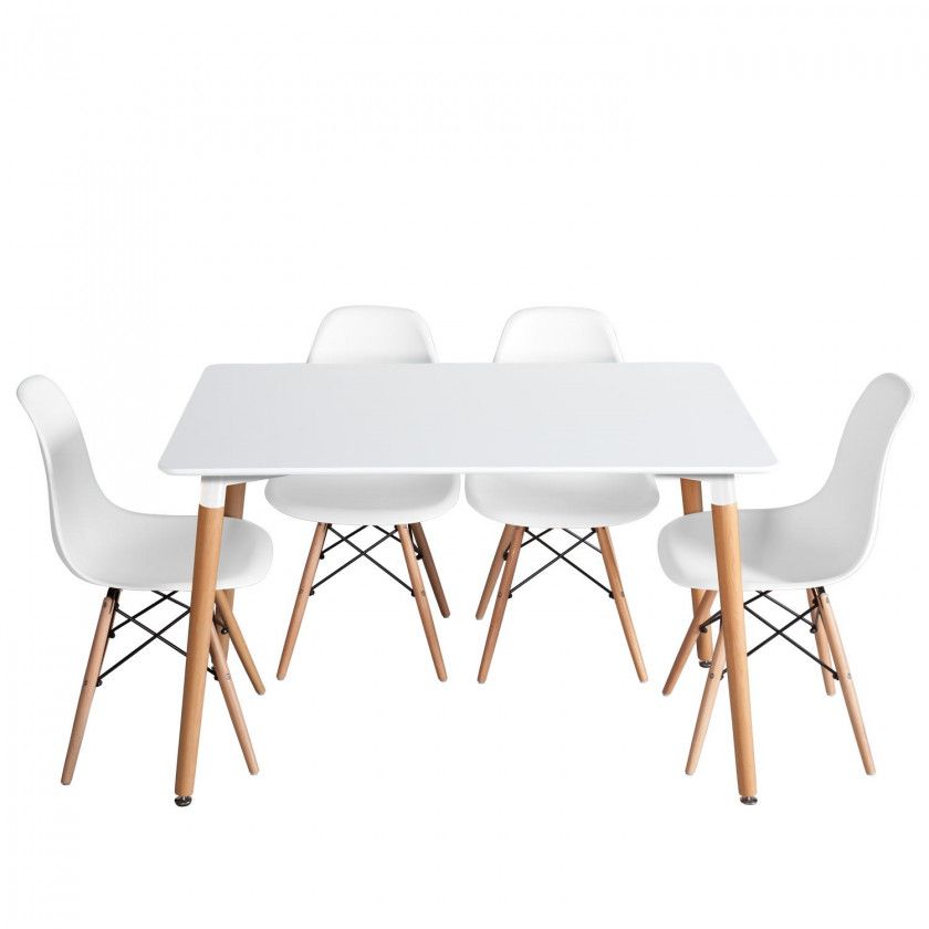 PACK TABLE BEECH BLANCH ET 4 CHAISES TOWER WOOD BLANCHES