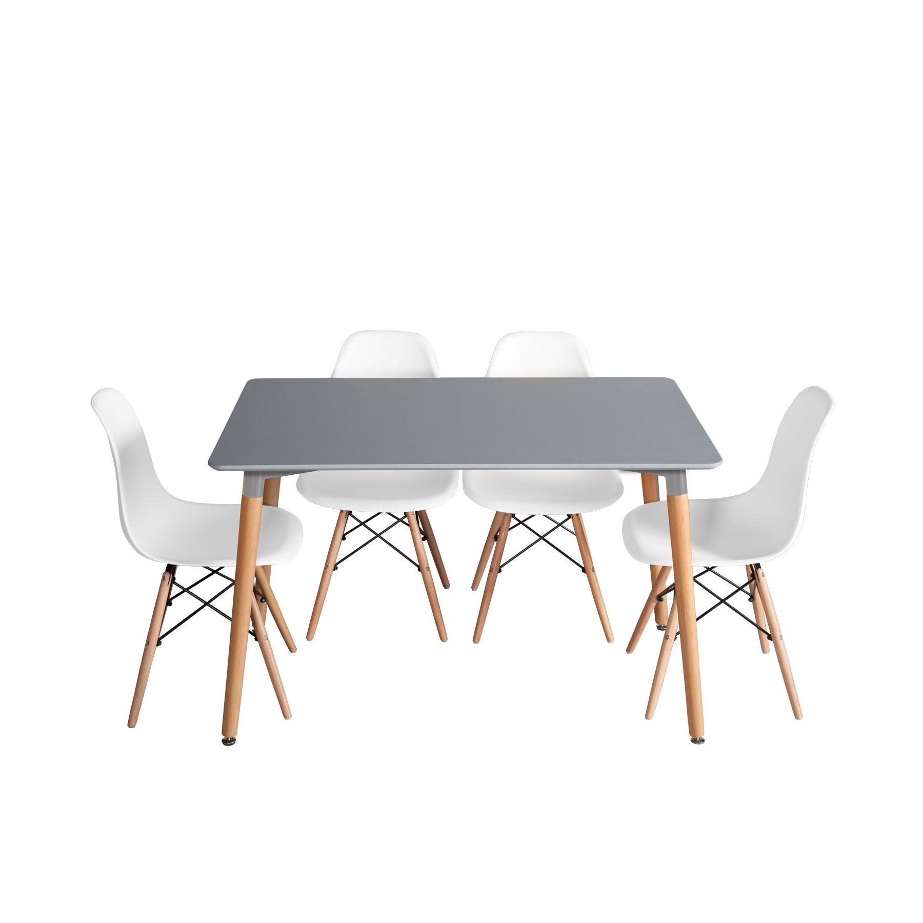 PACK TABLE BEECH GRIS ET 4 CHAISES TOWER WOOD BLANCHES