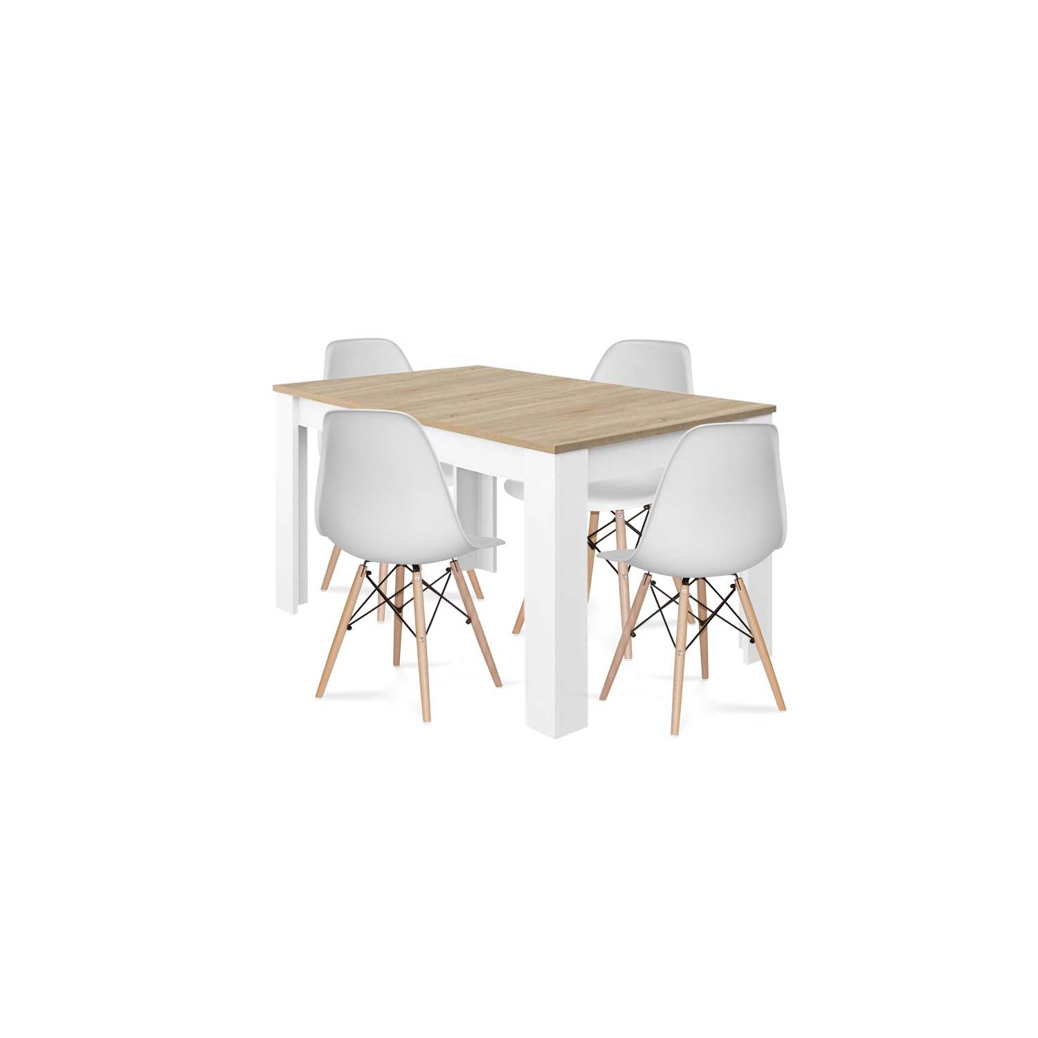 PACK TABLE EXTENSIBLE NORDIK ET 4 CHAISES TOWER WOOD BLANCHES