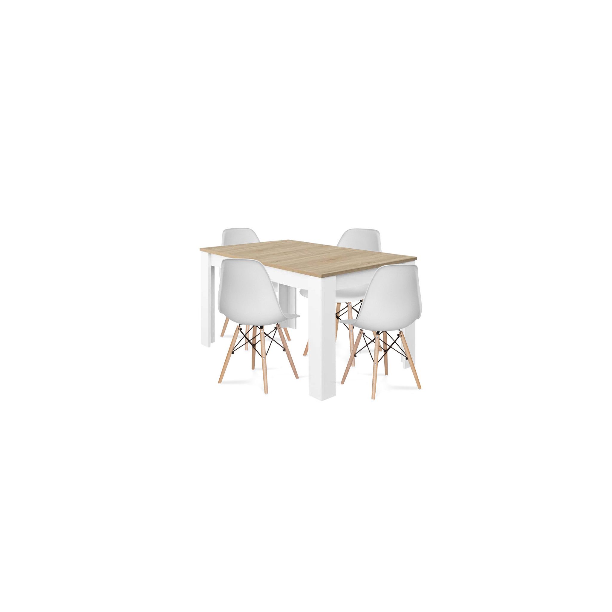 PACK TABLE EXTENSIBLE NORDIK ET 4 CHAISES TOWER WOOD BLANCHES
