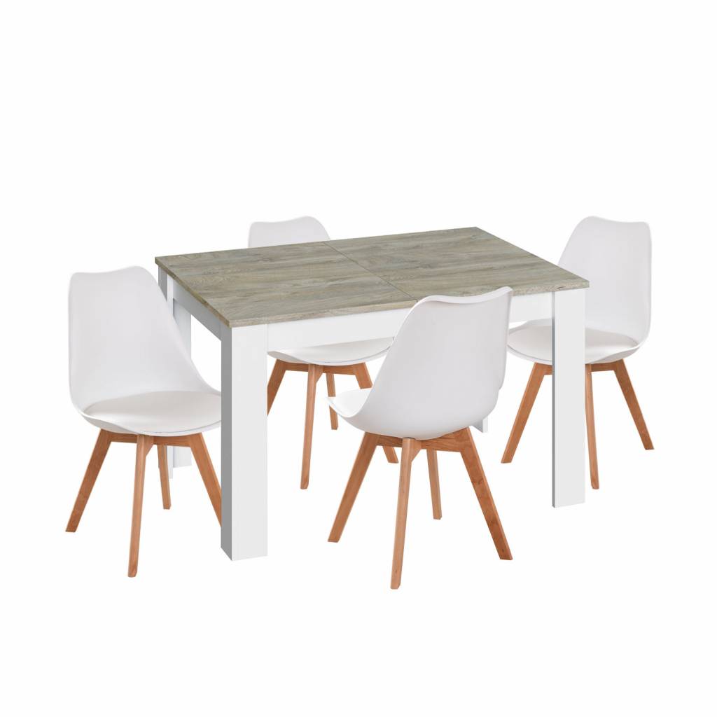 PACK TABLE EXTENSIBLE NORDIK ALASKA ET 4 CHAISES NEW TOWER WOOD BLANCHES
